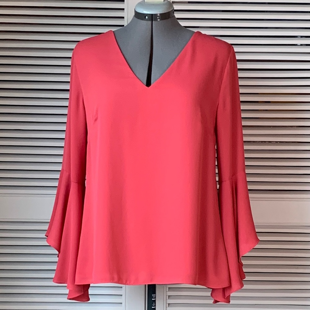 WHBM Drape-Back Bell Sleeve Top, Coral, 8